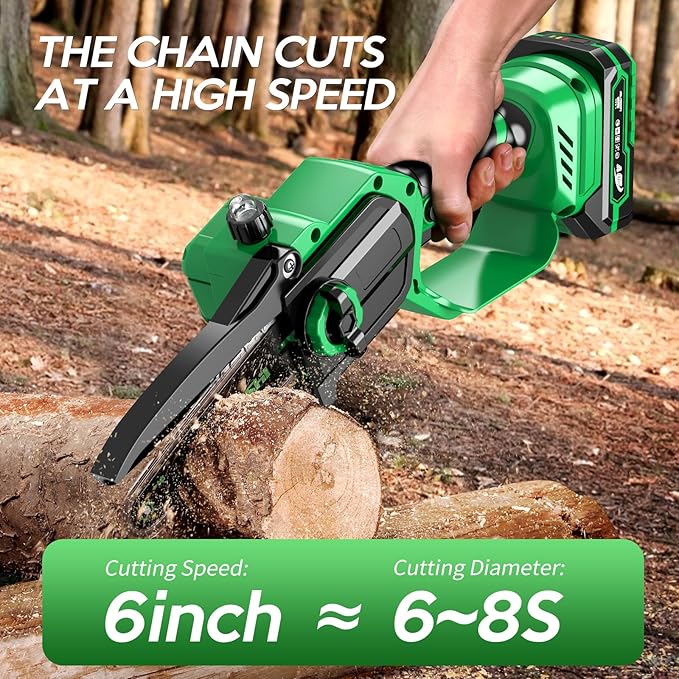 Mini Chainsaw 6 Inch Portable Electric Chainsaw Cordless with 2 Batteries, Handheld Small Chain Saw for Tree Branches, Courtyard, Household and Garden, Gifts for Men Dad Husband Women