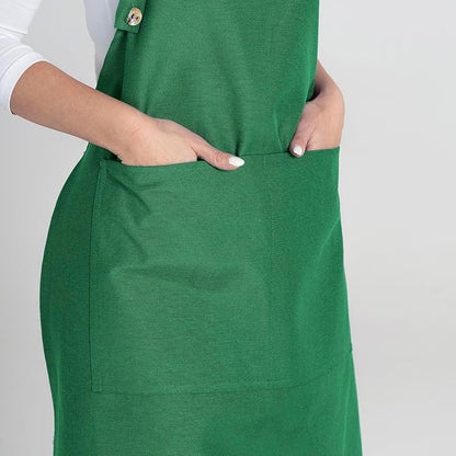 TOSHE Kitchen Apron Waterdrop Resistant Cotton Apron with adjustable Aprons for Women with Pockets 12 Color option Cooking Green Apron (Green)