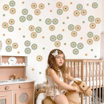 Boho Sun Wall Stickers Small Sunshine Wall Stickers Vintage Sun Wall Decals Peel and Stick Suns Pattern Stickers Cute Bohemian Sun Decals for Kids Room Nursery Bedroom Playroom Decor