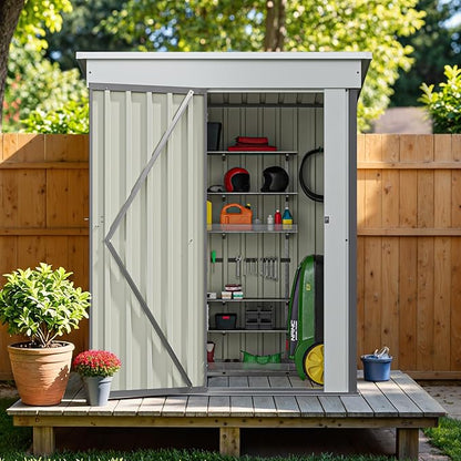 Greesum 5×3 FT Outdoor Storage Shed, Metal Storaged Sheds Without Floor, Tool Sheds with Lockable Doors and Slooping Roof for Garden, Patio, Backyard, Gray