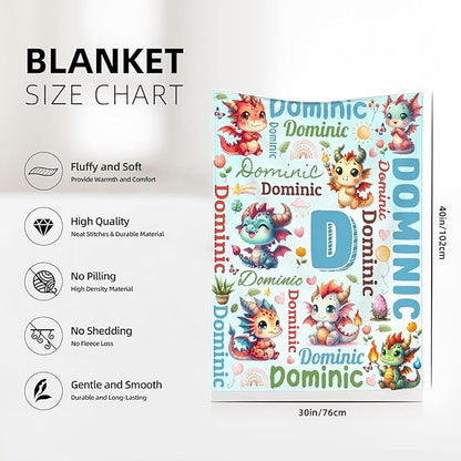 Personalized Custom Dragon Preschool Blanket Gifts for Baby Toddler Kids Boys Girls - Customized Dragon Super Soft Lightweight Flannel Sheets Decor for Crib Nap Couch - 30"x40" for Baby/Pets