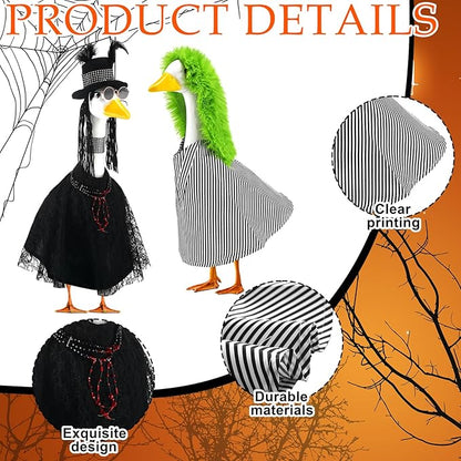 Abbylike 2 Set Halloween Goose Outfits 2024 Movie Juice Clothes Black and White Striped Cape with Green Fur Headgear Fit 23''