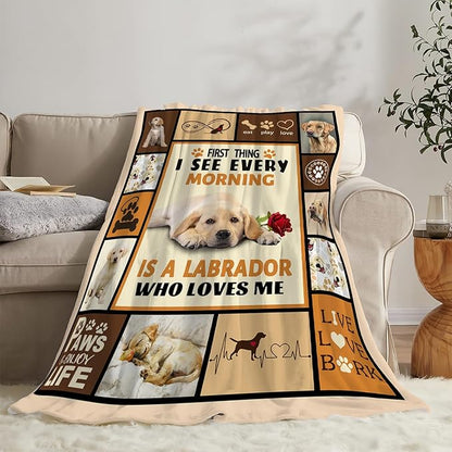 Labrador Dog Print Blanket Best Dog Pet Animal Throw Blankets for Couch Sofa Stuff Decor Gifts Lightweight Soft Cozy Fleece Plush Warm Flannel Bedding for Lover Man Woman Teen Adults 60"x80"