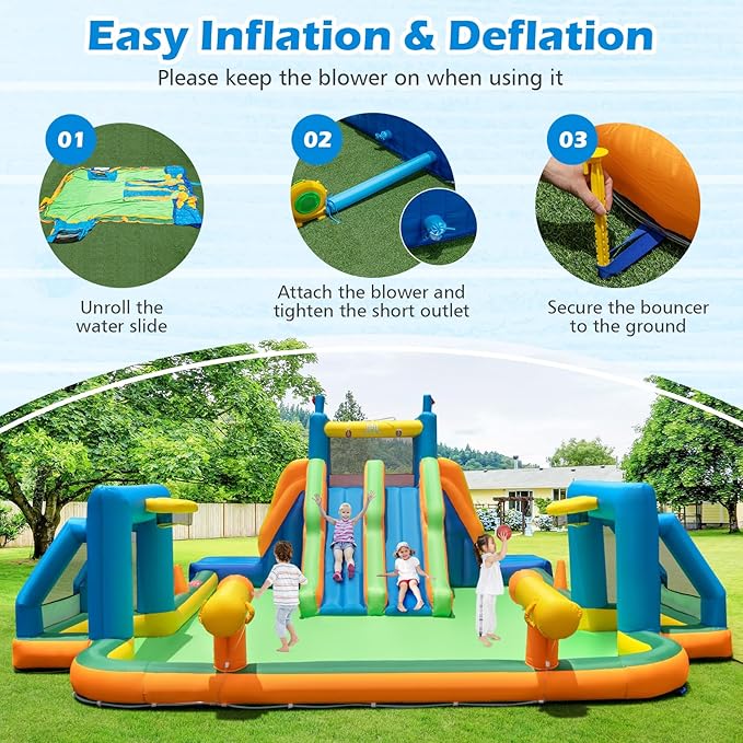 BOUNTECH Inflatable Water Slide, 19x17FT Mega Waterslide Park Dual Long Slides for Racing Fun w/Dual Climbing Wall, Large Splash Pool, Water Slides Inflatables for Big Kids and Adults Outdoor Backyard