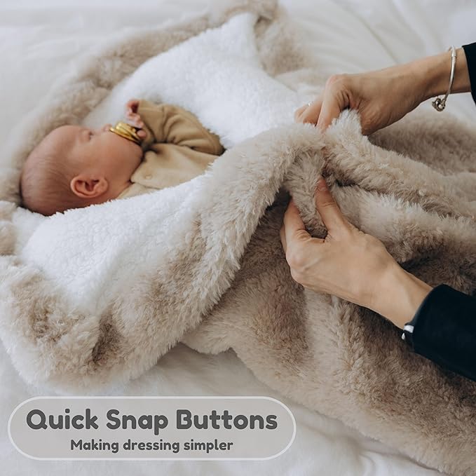Warm Swaddle Blanket for Baby Boy or Girl, Multi Use Baby Wrap Swaddle, Ultra-Soft Fleece Interior Plush Exterior, Winter Stroller Blanket, Cold Weather Baby Swaddle (Beige, 0-6 Months)