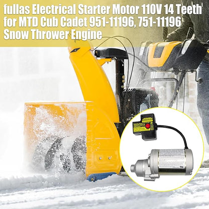 fullas Electrical Starter Motor 110V 14 Teeth for MTD Cub Cadet Craftsman Troy-Bilt Yard Machines 951-11196, 751-11196 Snow Thrower Engine