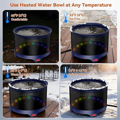5.5L Heated Water Bowl, 1.45Gal Large Heated Dog Bowls for Outside, Outdoor Winter Waterproof Heat Pet Water Bowl with Chew Resistant Power Cord & LED Neon for Dog/Cat/Chicken/Duck/Rabbit