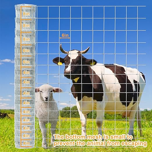 6ft x 164ft Heavy-Duty Galvanized Farm Fence – Durable Livestock Fence for Cattle, Sheep, Goats, Deer – Field Fencing for Yard & Ranch Protection