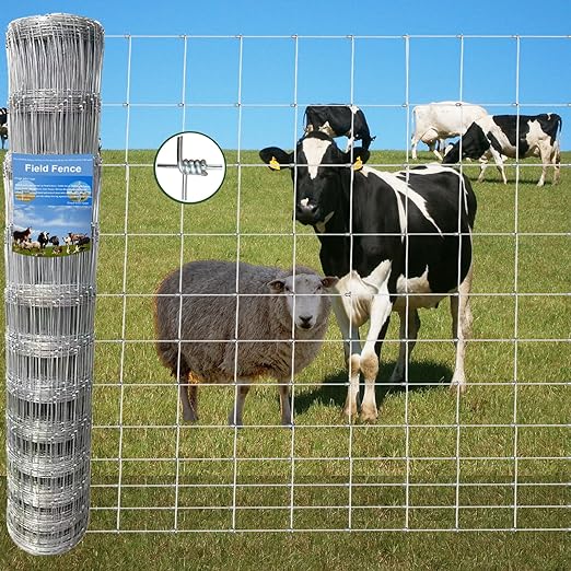 Farm Fence 6ft x 100ft Heavy Zinc Coating Field Wire Fencing, Galvanized Livestock Deer,Goat Fence,Hog Wire Fencing Used to Yard and Garden