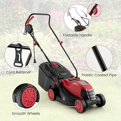 Goplus Lawn Mower, Electric Lawn Mowers with Grass Collection Box, 12 AMP Motor, 14" Cutting Deck, 3 Adjustable Cutting Positions, Walk-Behind Small Corded Lawnmower for Garden Farm Yard