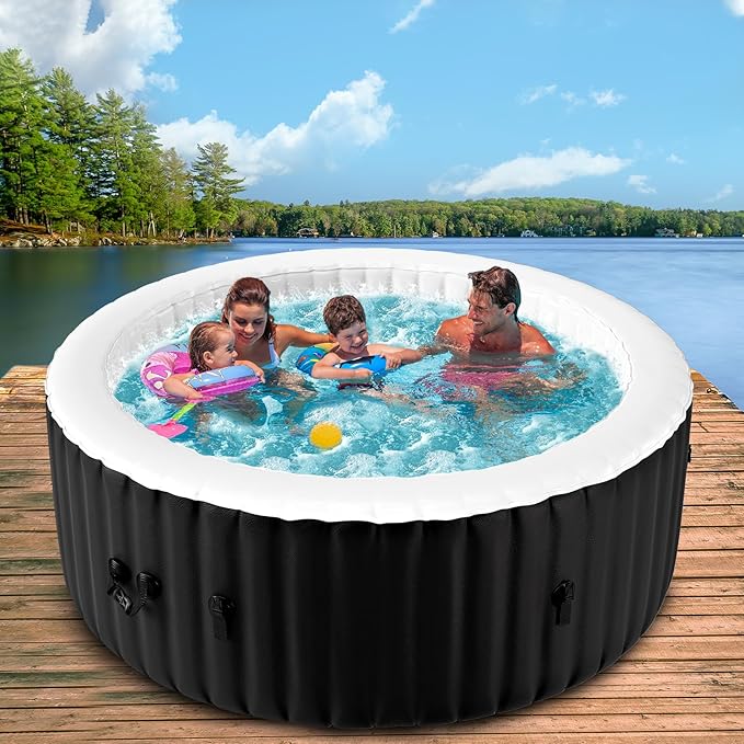 4-6 Person Inflatable Hot Tub, 264Gal Portable Blow up Hot Tub with 130 Strong Bubble Jets, Leak-Resistant PVC Round Outdoor Spa with Heater Pump and Insulated Cover, 82” X 82” X 25”