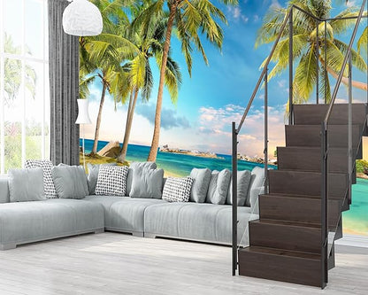 XMPMBM-Beach Palms Landscaping Fabric Wallpaper Tree Leaf Living Room Bedroom Bathroom Wall Mural-W 154" X H 105"（112 Square Foot）