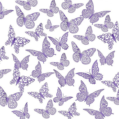 3D Gold Butterfly Wall Decor 3 Sizes 4 Styles Butterfly Party Decorations Cake Decorations Removable Stickers Wall Decor Room Mural Metallic Kids (Purple, 96Pcs)