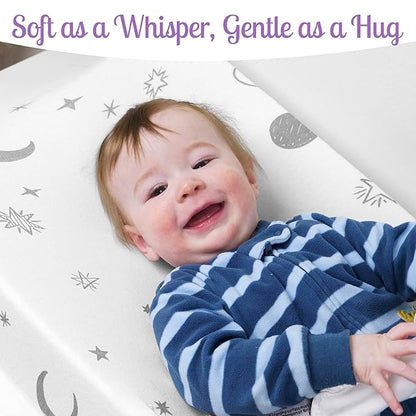 GROW WILD Changing Pad Cover 3 Pack | Soft & Stretchy Jersey Cotton | Baby Changing Table Pad Cover | Diaper Changing Pad Covers for Girls and Boys (Stars, Moon & Constellation)