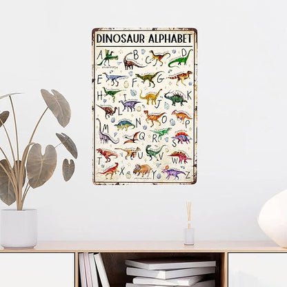 JOCASA Dinasaur Alphabet Vintage Metal Poster Sign Decor-Retro Aluminum Metal Tin Sign for Home Wall Decor, Garden, Bedroom, Signs Gift,12''x 8''