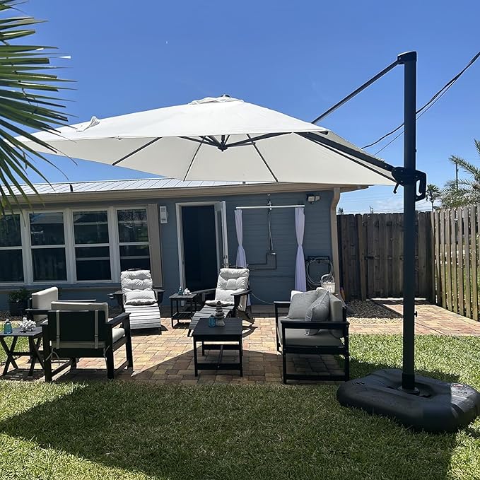 PURPLE LEAF 8 Feet Patio Umbrella Outdoor Cantilever Square Umbrella Aluminum Offset Umbrella with 360-degree Rotation for Garden Deck Pool Patio, White