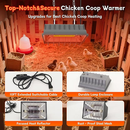 Chicken Coop Heater Lamp,250W Brooder Heating with Temperature Control Adjustable Hanging Height for Chicken,Cat Bed,Dog Kennel,Reptiles & Incubators,Poultry Heating Warm in Winter