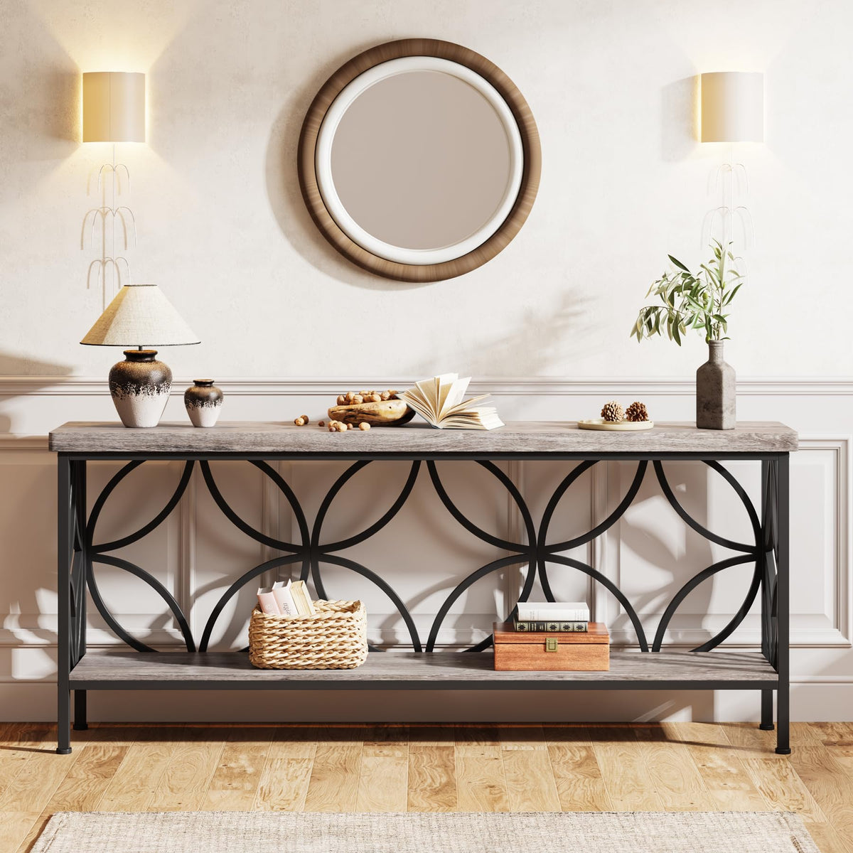 Sofa Table 70.9 Inch Industrial Behind Couch Table with Storage Shelves