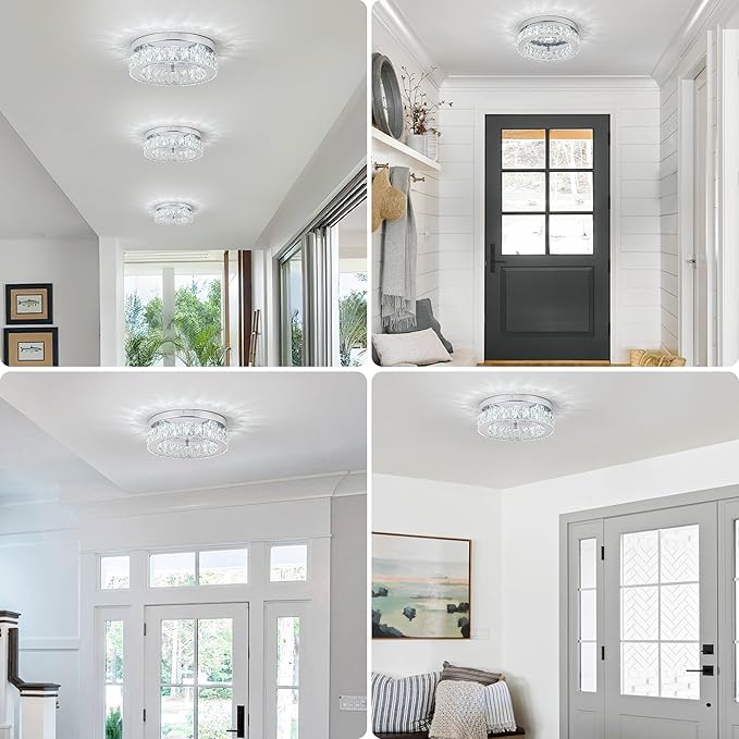 HOPGGIE 11.8“ Mini Crystal Chandelier LED Ceiling Light Flush Mount Ceiling