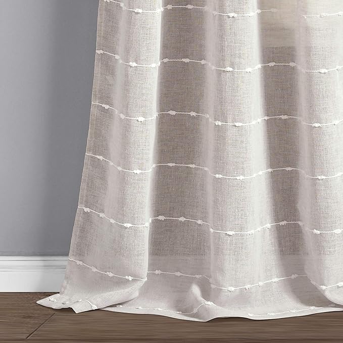 Lush Decor Farmhouse Textured Grommet Sheer Window Curtain Panel Pair, 38"W x 108"L, Beige