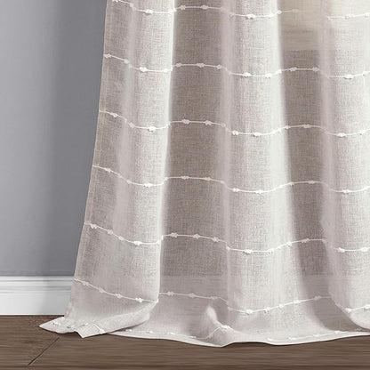Lush Decor Farmhouse Textured Grommet Sheer Window Curtain Panel Pair, 38"W x 108"L, Beige
