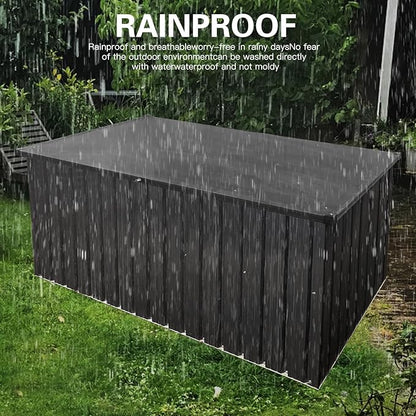 215-Gallon Outdoor Metal Storage Box, Weatherproof Deck Box with Wooden Texture, Multi-Purpose Garden Storage for Tools, Pool Accessories & Sports Gear, Patio Organizer with Tabletop Function