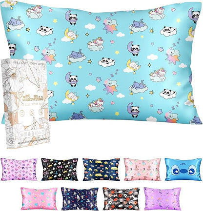 Silk Pillowcase for Kids - 30 x 20 Inches Queen Size Mulberry Silk Pillow Case with Zipper Cute Cartoon Kawaii Teens Girls Boys Pillowcase for Hair and Skin, Sleeping Animals