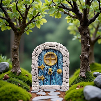 Blue Streak Archway Mini Fairy Garden Door for Tree, 3D Miniature Fairy Door for Fairytale Tiny House Doors, Bonsai Terrarium Micro Landscape Decoration Accessories Garden Miniatures