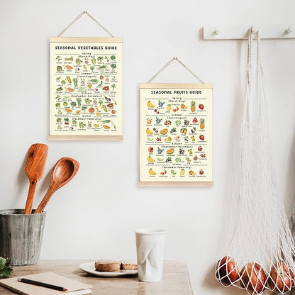 CGBHW Seasonal Fruits and Vegetables Poster Hanger Frame, Seasonal Produce Posters Wall Art Hanging Decor for Kitchen Farmers Market Classroom Nursery Preschool, Food Lover Gift, 12x16Inch Set of 2