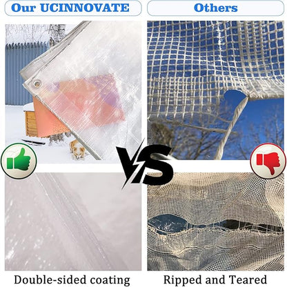 UCINNOVATE 12Mil Clear Tarp 6x10FT - Heavy Duty Waterproof Greenhouse Cover, 12x12 Reinforced Weave Tear Resistant for Roof, Garden, Chicken Coop, Outdoor, Emergency Use