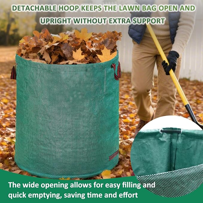 Hugeleaf 3 Pack Reusable Yard Waste Bags, 132 Gallon Extra Large Heavy Duty Lawn and Leaf Bags with Reinforced Handles, Standable Yard Bags for Lawn Leaves and Waste Collection