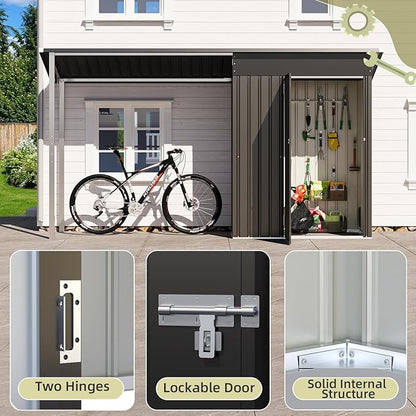 AECOJOY 10x4 Outdoor Open-Sided Storage Shed, 5x3 FT Sheds & Outdoor Storage Clearance with 5x3 Covered Porch, 30 Sq.Ft Covered, 2-in-1 Metal Small Shed with Attached Hardtop Metal Pergola Gazebo