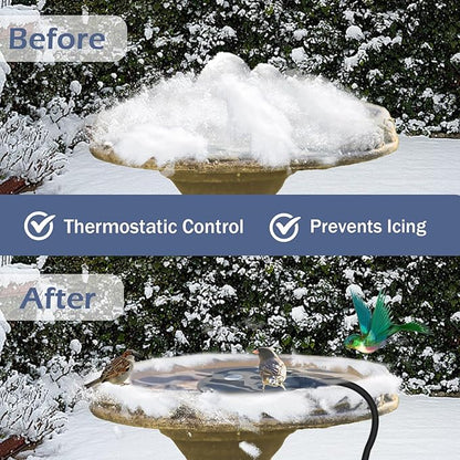 Bird Bath De Icer 60w Deicer 9.45-inch Submergible Utility with Thermostatic Controller in Winter for Chicken Livestock Animals Waterer Farm Trough