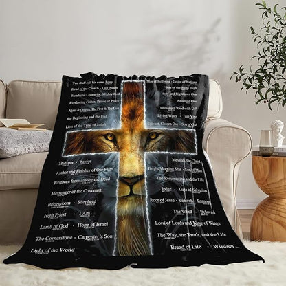 Tijuboni Christian Lion Throw Blanket Religious Gifts for Women Men Girls Boys Kids Adults Soft Flannel Fleece Blanket for Couch Sofa Bed Home Decor 50"x60"
