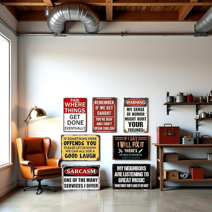 Man Cave Decor Funny Garage Signs For Men Vintage Metal Tin Sign Mancave Accessories Signs For Wall Art Garage Decor For Men Work Shop Accessories Basement Bar Sign For Home Bar 8x12 Inch