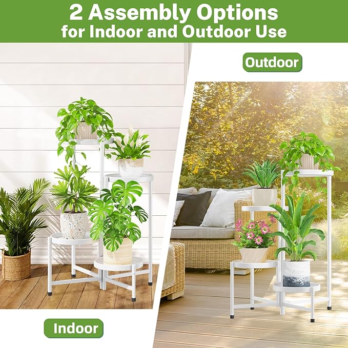 iDavosic.ly 4 Tier Large Plant Stand Indoor, 10 Inch Wide Tall Corner Metal Plant Stands Outdoor for Multiple Plants, Folding Tiered Flower Display Holder Rack Shelf, White