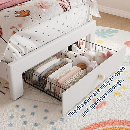 Garvee Twin Size Bed Frame with LED Lights & Velvet Crystal Button Headboard, Upholstered Boy/Girl Platform Bed with Storage Drawer, Noise Free, No Box Spring Needed for Kids, Teens, Beige