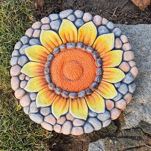 Sunflower Stepping Stones Outdoor Garden - Pavers for Outside Walkway Garden Stones Garden Stepping Stones Outdoor Decorative Stone for Garden 9.5 * 9.5 * 0.7 Inch LC Lcdecohome