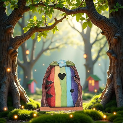 Multicolour Streak Mini Fairy Garden Door for Tree, 3D Miniature Fairy Door for Fairytale Tiny House Doors, Bonsai Terrarium Micro Landscape Decoration Accessories Garden Miniatures