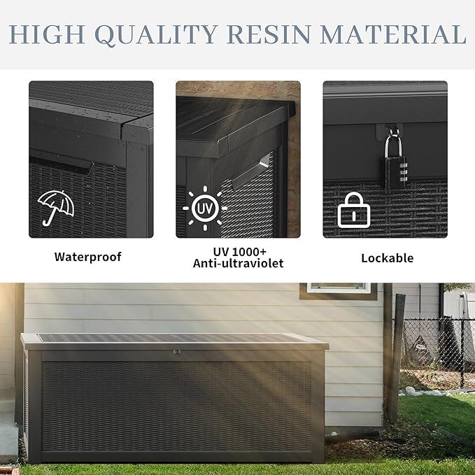 NUNU LAB 260 Gallon Outdoor Storage Box,Resin Large Sturdy Deck Box, Backyard Outside Storage Box Waterproof with Double Wall Panels,Package Delivery Garden Outdoor Hose Bin