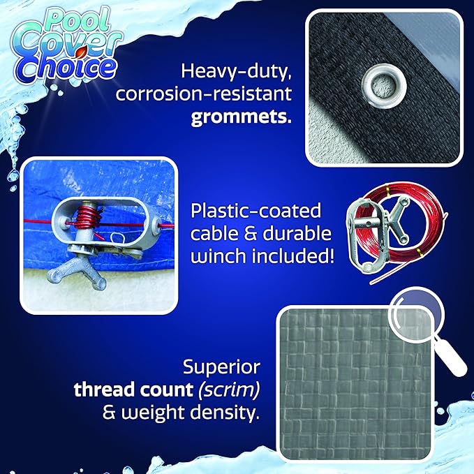 Winter Swimming Pool Cover for 15 ft x 30 ft Aboveground Oval Pool Size, Durable Choice Series, Solid Material, Color - Blue Stone, Pool Cover Choice 341530-4CHOICE