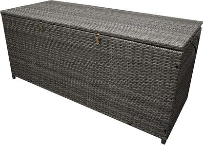 Oakland Living Grey Indoor and Outdoor Balcony Patio Deck Porch Pool 113 Gallon Wicker Storage Box Trunk Bin with Metal Frame