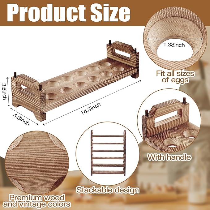Maxcheck 9-Tier Stackable Wooden Egg Holder, Large Capacity for 108 Eggs, Countertop Storage Rack with Handles for Kitchen Organization and Fridge, Farmhouse Easter Egg Display