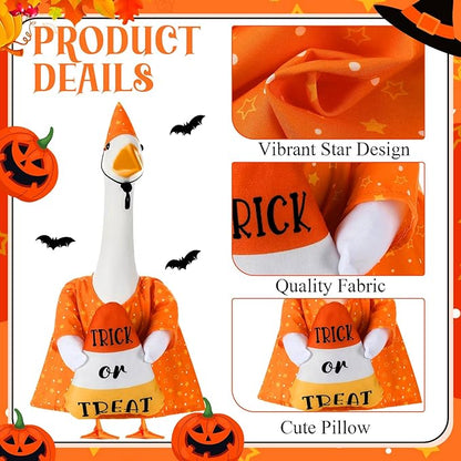 Sanwuta 1 Set Halloween Porch Goose Outfit Candy Corn Pillow Design with Hat for 23" Lawn Cement Goose Porch Geese Clothes Costume for Halloween Garden Patio Yard Outdoor Decorations