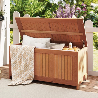 Tangkula 58 Gallon Wood Outdoor Storage Box, 3-in-1 Patio Storage Bench with Flip Top for Cushions, Pool Supplies, Gardening Tools, Outdoor Deck Box for Garden, Backyard, Poolside