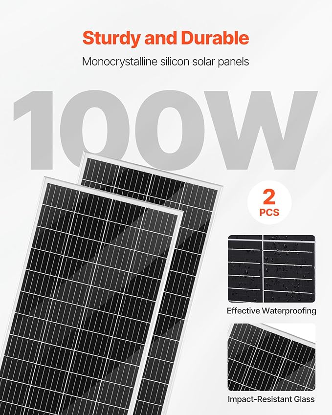 VEVOR 12V 600W Solar Wind Power Kit, 2PCS 100W Solar Panel + 400W Wind Turbine + 12.8V 100Ah LiFePO4 Battery + 1000W Power Inverter + MPPT Hybrid Controller for Home RV Boat Off-Grid Applications