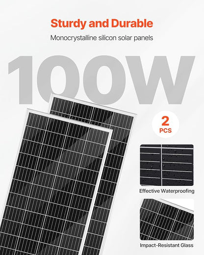 VEVOR 12V 600W Solar Wind Power Kit, 2PCS 100W Solar Panel + 400W Wind Turbine + 12.8V 100Ah LiFePO4 Battery + 1000W Power Inverter + MPPT Hybrid Controller for Home RV Boat Off-Grid Applications