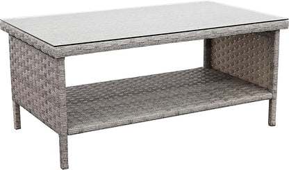WAROOM Outdoor PE Wicker Coffee Table - Patio Rattan Garden Side End Tea Table with Glass Top Furniture, Grey