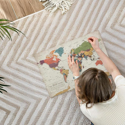 ElephantStock - Personalized World Awaits II Push Pin World Map Wall Art - Horizontal Canvas Wall Art - Living Room Wall Decor - Digital Art Map Canvas Art - Green And Beige Decor - 24" x 16"