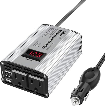 300W Power Inverter DC 12V to 110V AC Car Inverter with 4.8A Dual USB Car Adapter with LED Display